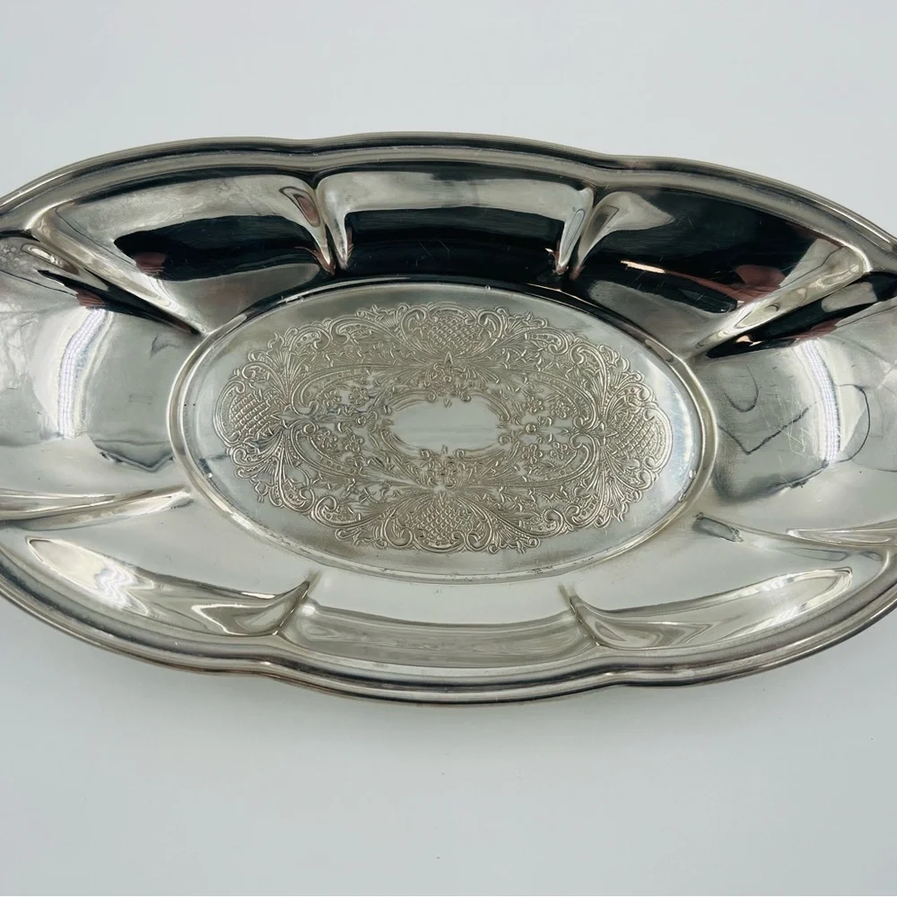 Vintage National Silver Co N.S.Co Silver on Copper Oval Bread Bowl Dish